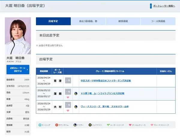 大瀧明日香選手の斡旋予定